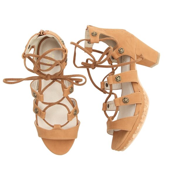 NWT Axes Femme Camel Brown Lace-Up Sandals - Picture 2 of 6